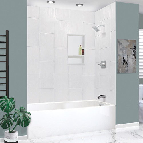 Transolid UATLN603220-R-PC Unity 60-in x 32-in x 20-in Alcove Acrylic Bathtub Kit With Right Hand Drain, White/Polished Chrome