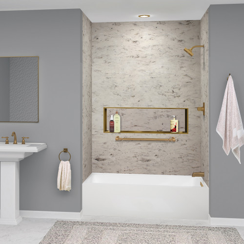 Transolid UATLN603220-R-CB Unity 60-in x 32-in x 20-in Alcove Acrylic Bathtub Kit With Right Hand Drain, White/Champagne Bronze