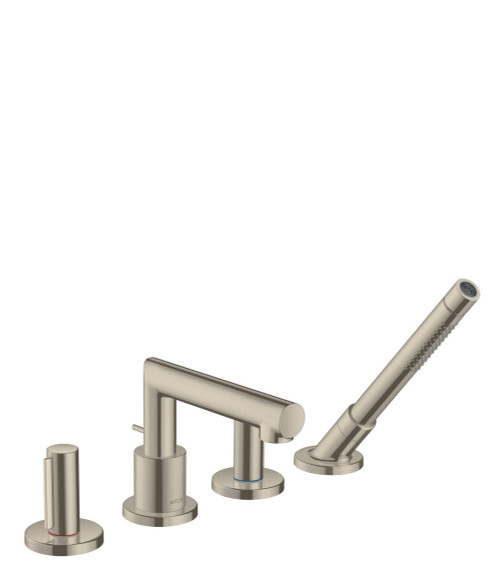4-Hole Roman Tub Set Trim with Zero Handles and Handshower in Brushed Nickel
