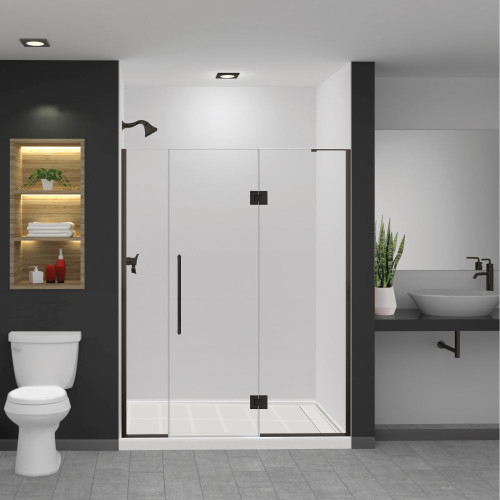 EHTF61257610C-T-MB Elizabeth 61-in W x 76-in H Hinged Shower Door in Matte Black with Clear Glass