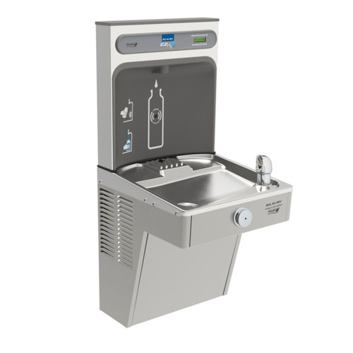 Bottle Filling Station with Single Green Vandal-Resistant Cooler in Stainless Steel