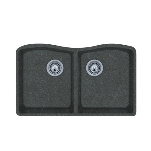 32-in D x 21-in W x 9.0625-in H Granite Undermount Double Bowl Kitchen Sink with 1-Hole in Nero