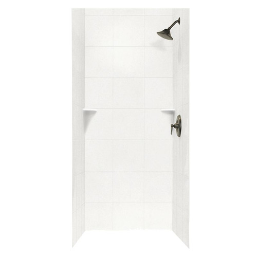 36-in D x 36-in W x 96-in H Solid Surface Bath Wall Surround in Tahiti White