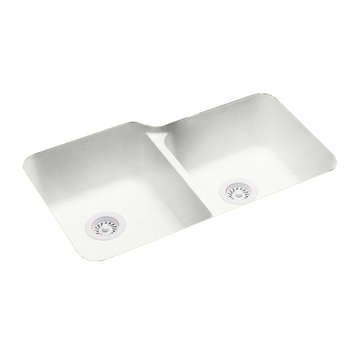 32.75-in D x 21.125-in W x 8.25-in H Solid Surface Undermount Double Bowl Kitchen Sink with 0-Hole in Tahiti White