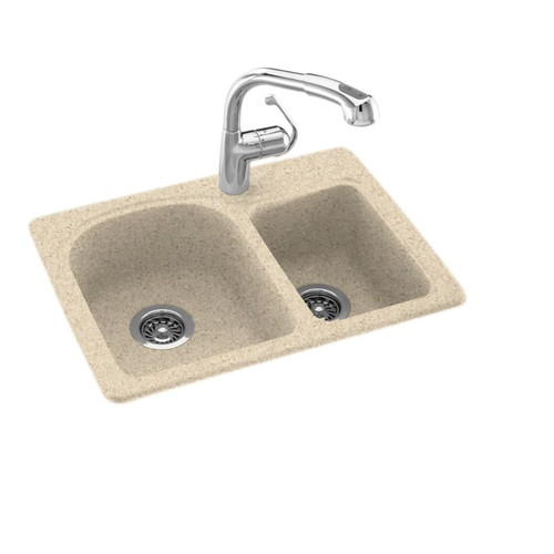 18-in D x 25-in W x 7.5-in H Solid Surface Dual Mount Double Bowl Kitchen Sink with 1-Hole in Bermuda Sand