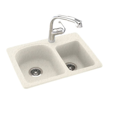 18-in D x 25-in W x 7.5-in H Solid Surface Dual Mount Double Bowl Kitchen Sink with 1-Hole in Tahiti Matrix