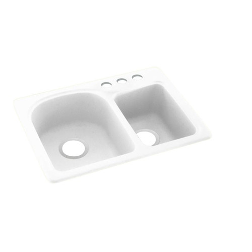 18-in D x 25-in W x 7.5-in H Solid Surface Dual Mount Double Bowl Kitchen Sink with 3-Hole in White