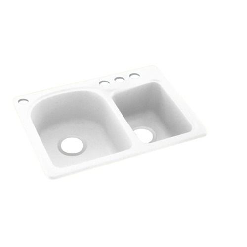 18-in D x 25-in W x 7.5-in H Solid Surface Dual Mount Double Bowl Kitchen Sink with 4-Hole in White