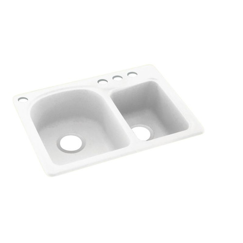 18-in D x 25-in W x 7.5-in H Solid Surface Dual Mount Double Bowl Kitchen Sink with 4-Hole in Tahiti White