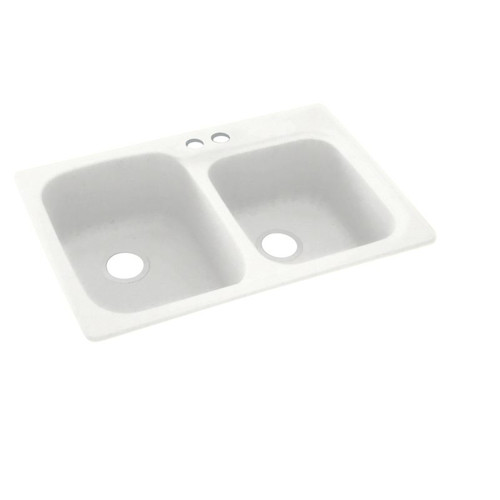KS03322DB.011-2B 33-in D x 22-in W x 9-in H Solid Surface Dual Mount Double Bowl Kitchen Sink with 2-Hole in Tahiti White