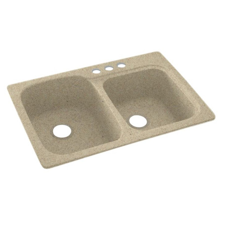 33-in D x 22-in W x 9-in H Solid Surface Dual Mount Double Bowl Kitchen Sink with 3-Hole in Prairie