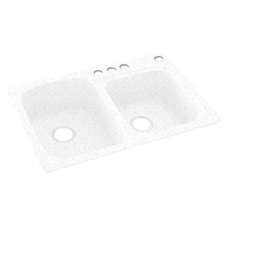 33-in D x 22-in W x 9-in H Solid Surface Dual Mount Double Bowl Kitchen Sink with 4-Hole in Arctic Granite