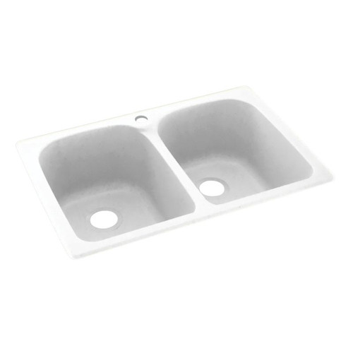 33-in D x 22-in W x 10.5-in H Solid Surface Dual Mount Double Bowl Kitchen Sink with 1-Hole in White