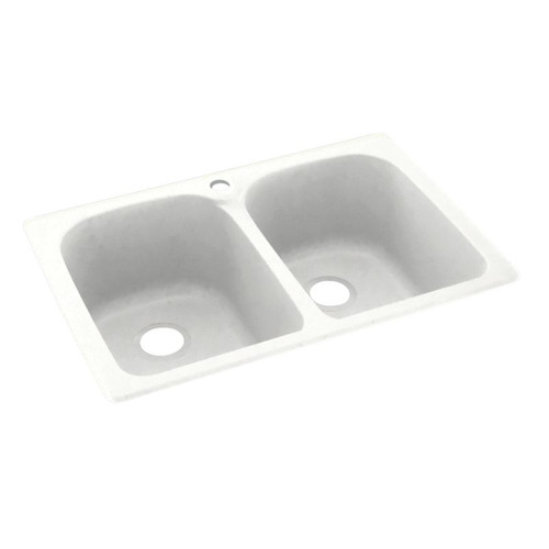 33-in D x 22-in W x 10.5-in H Solid Surface Dual Mount Double Bowl Kitchen Sink with 1-Hole in Tahiti White