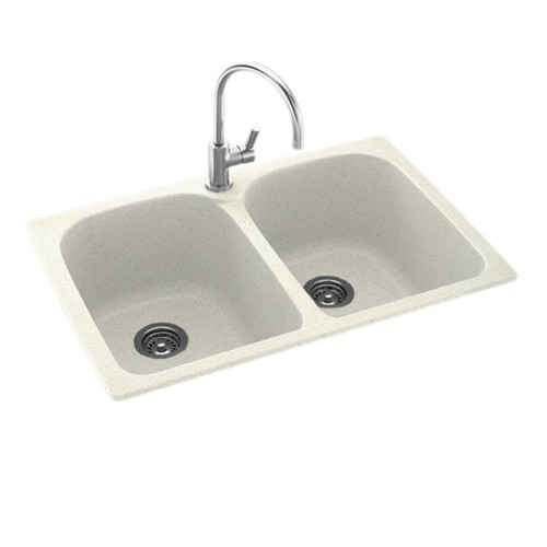 33-in D x 22-in W x 10.5-in H Solid Surface Dual Mount Double Bowl Kitchen Sink with 1-Hole in Bisque
