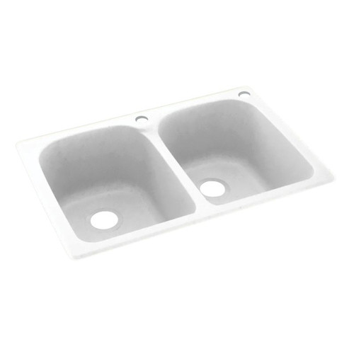 33-in D x 22-in W x 10.5-in H Solid Surface Dual Mount Double Bowl Kitchen Sink with 2-Hole in White
