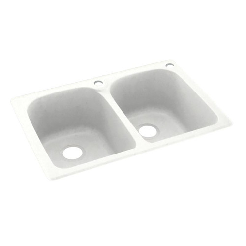 33-in D x 22-in W x 10.5-in H Solid Surface Dual Mount Double Bowl Kitchen Sink with 2-Hole in Tahiti White