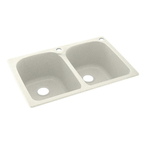 33-in D x 22-in W x 10.5-in H Solid Surface Dual Mount Double Bowl Kitchen Sink with 2-Hole in Bisque
