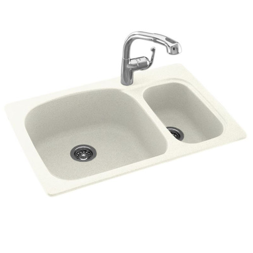 33-in D x 22-in W x 9.75-in H Solid Surface Dual Mount Double Bowl Kitchen Sink with 1-Hole in Bisque