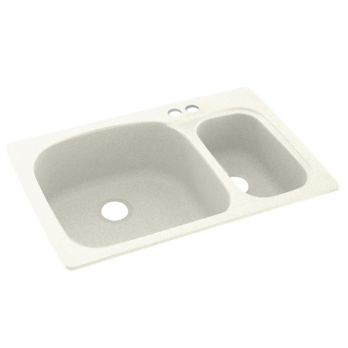 KS03322LS.018-2B 33-in D x 22-in W x 9.75-in H Solid Surface Dual Mount Double Bowl Kitchen Sink with 2-Hole in Bisque