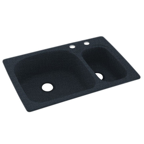 33-in D x 22-in W x 9.75-in H Solid Surface Dual Mount Double Bowl Kitchen Sink with 2-Hole in Black Galaxy