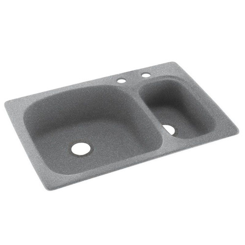 33-in D x 22-in W x 9.75-in H Solid Surface Dual Mount Double Bowl Kitchen Sink with 2-Hole in Gray Granite