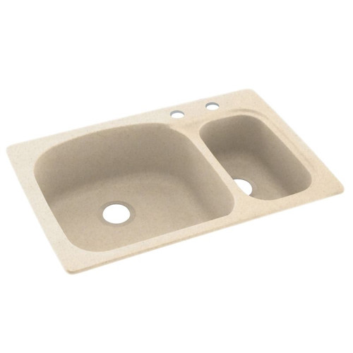 33-in D x 22-in W x 9.75-in H Solid Surface Dual Mount Double Bowl Kitchen Sink with 2-Hole in Tahiti Sand