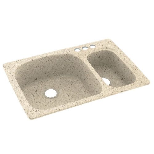 33-in D x 22-in W x 9.75-in H Solid Surface Dual Mount Double Bowl Kitchen Sink with 3-Hole in Tahiti Desert