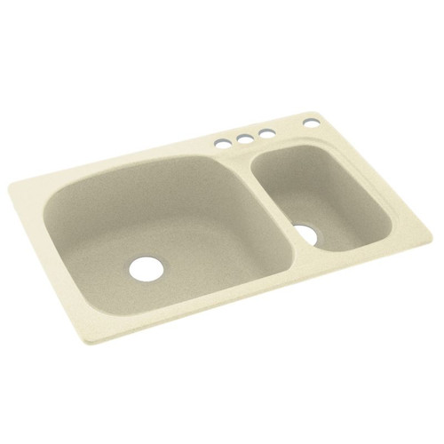 33-in D x 22-in W x 9.75-in H Solid Surface Dual Mount Double Bowl Kitchen Sink with 4-Hole in Bone