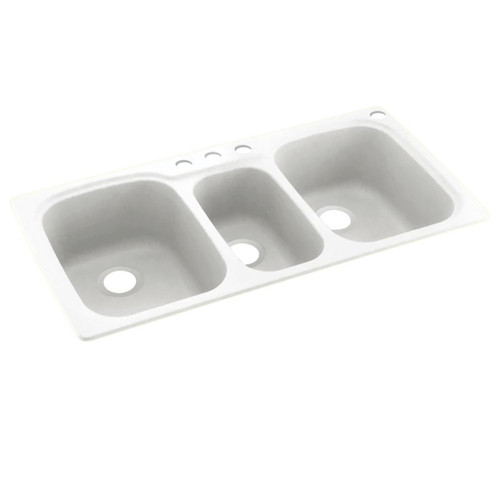 44-in D x 22-in W x 9.5-in H Solid Surface Dual Mount Triple Bowl Kitchen Sink with 4-Hole in White