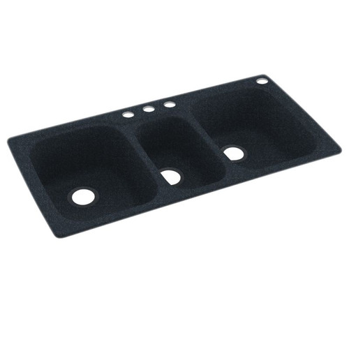 44-in D x 22-in W x 9.5-in H Solid Surface Dual Mount Triple Bowl Kitchen Sink with 4-Hole in Black Galaxy