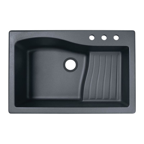 33-in D x 22-in W x 5.625-in H Granite Dual Mount Single Bowl Kitchen Sink with 3-Hole in Nero