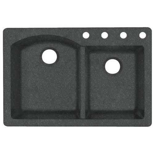 Swan QZ03322DB.077-4 33-in D x 22-in W x 9.5-in H Granite Dual Mount Double Bowl Kitchen Sink with 4-Hole in Nero
