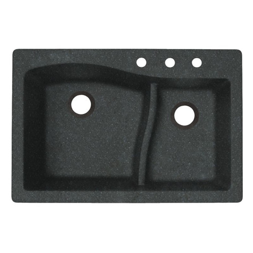 33-in D x 22-in W x 5.625-in H Granite Dual Mount Double Bowl Kitchen Sink with 3-Hole in Nero