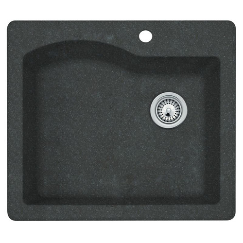 Swan QZSB-2522-077 25-in D x 22-in W x 9.5-in H Granite Dual Mount Single Bowl Kitchen Sink with 1-Hole in Nero