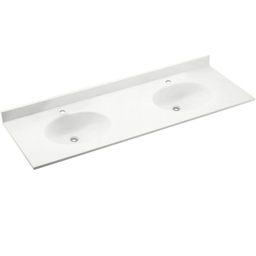 Solid Surface 73-in x 22-in Integral Double Sink Bathroom Vanity Top in Tahiti White