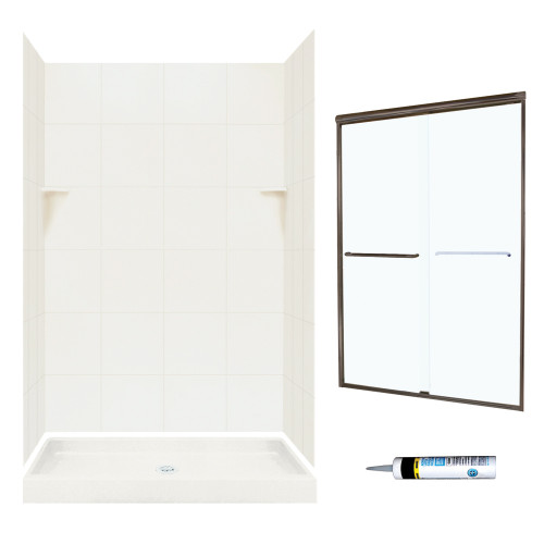 Swan SQP3248018-M46570BC 72.5-in x 48-in x 32-in 5-Piece Alcove Shower Kit in Bisque