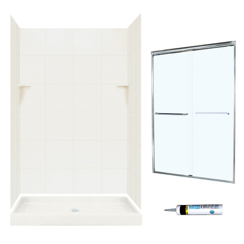 Swan SQP3248018-M46570CC 72.5-in x 48-in x 32-in 5-Piece Alcove Shower Kit in Bisque