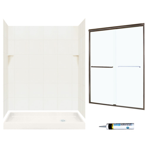 Swan SQP326R018-M58570BC 72.5-in x 60-in x 32-in 5-Piece Alcove Shower Kit in Bisque