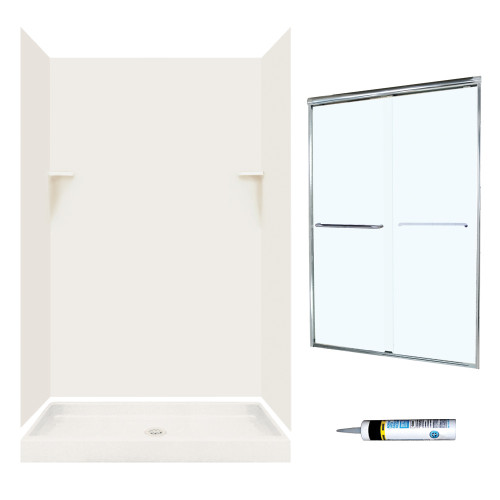 Swan SSP3248018-M46570CC 72-in x 48-in x 32-in 5-Piece Alcove Shower Kit in Bisque
