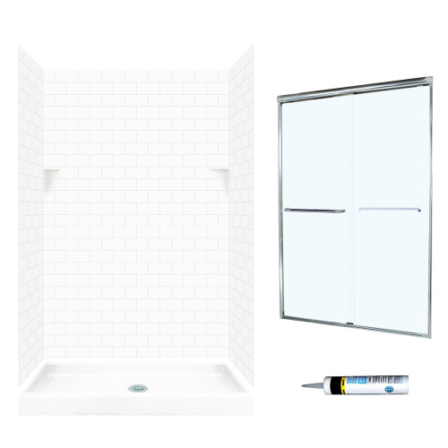 STP3248010-M46570CC 72.5-in x 48-in x 32-in 5-Piece Alcove Shower Kit in White