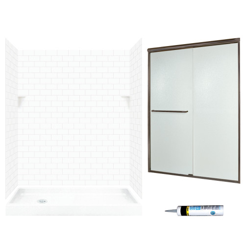 Swan STP326L010-M58570BR 72.5-in x 60-in x 32-in 5-Piece Alcove Shower Kit in White