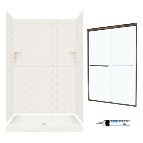 Swan STP3448018-M46570BC 72.5-in x 48-in x 34-in 5-Piece Alcove Shower Kit in Bisque