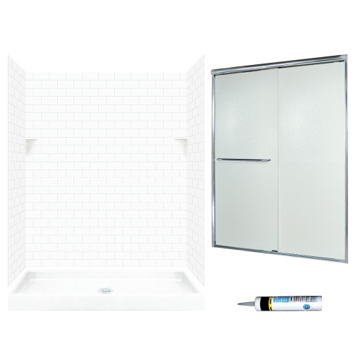 STP3460010-M58570CR 72.5-in x 60-in x 34-in 5-Piece Alcove Shower Kit in White