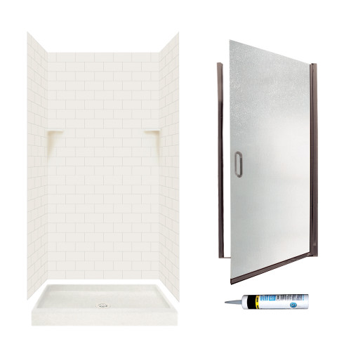 Swan STP3636018-M34570BR 72.5-in x 36-in x 36-in 5-Piece Alcove Shower Kit in Bisque