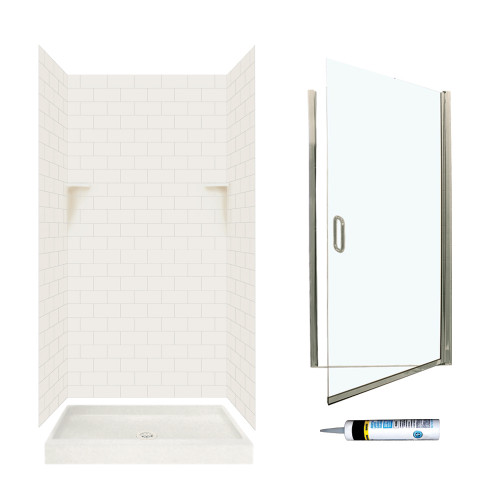 Swan STP3636018-M34570NC 72.5-in x 36-in x 36-in 5-Piece Alcove Shower Kit in Bisque