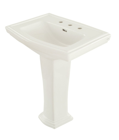27-in Pedestal Bathroom Sink with 3 Faucet Holes Drilled and Overflow, Pedestal Included in Cotton