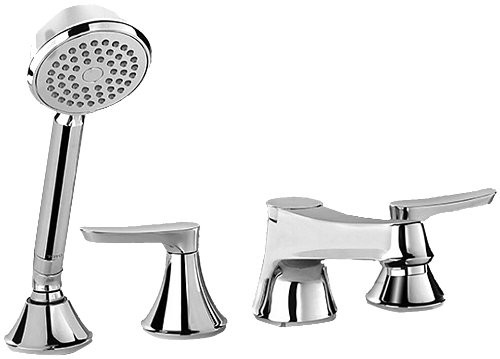 Deck Mount Tub Filler Trim with Handheld Shower in Polished Chrome