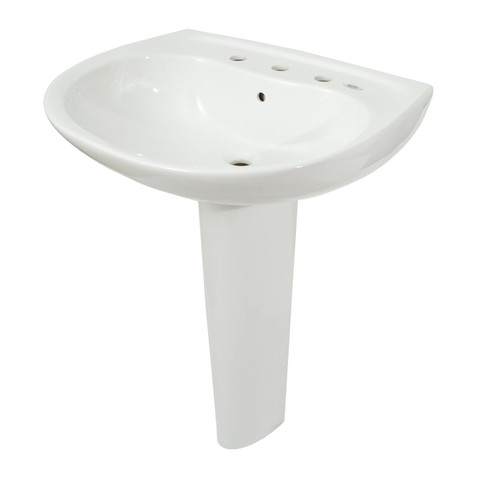 26-in Pedestal Bathroom Sink with 3 Faucet Holes Drilled, Overflow and SanaGloss Ceramic Glaze, Pedestal Included in Cotton