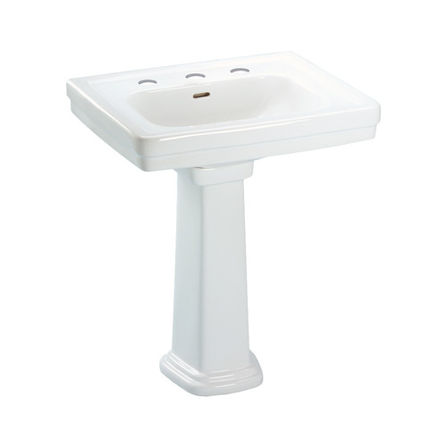 24-in Pedestal Bathroom Sink with 3 Faucet Holes Drilled and Overflow, Pedestal Included in Cotton
